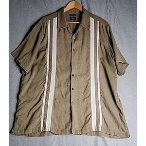 Haggar Shirt Linen Blend Men's XXL Button Up Short Sleeve Coastal Island Beach